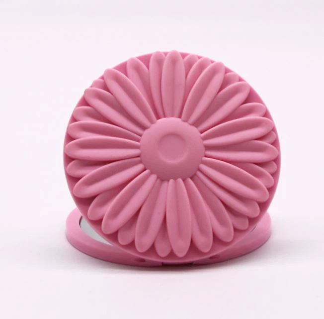 Silicone Hand Held Portable Double Side Folding Round Makeup Mirror